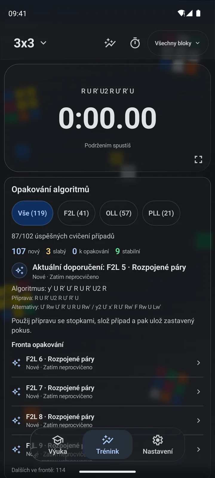 Cubiq · Trénink algoritmů a fází · Čeština