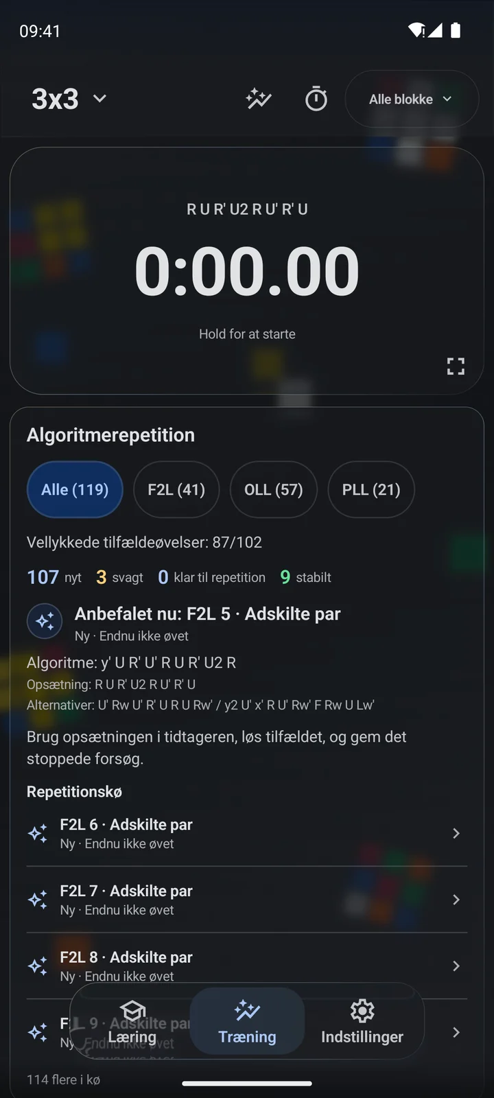 Cubiq · Træn algoritmer og trin · Dansk