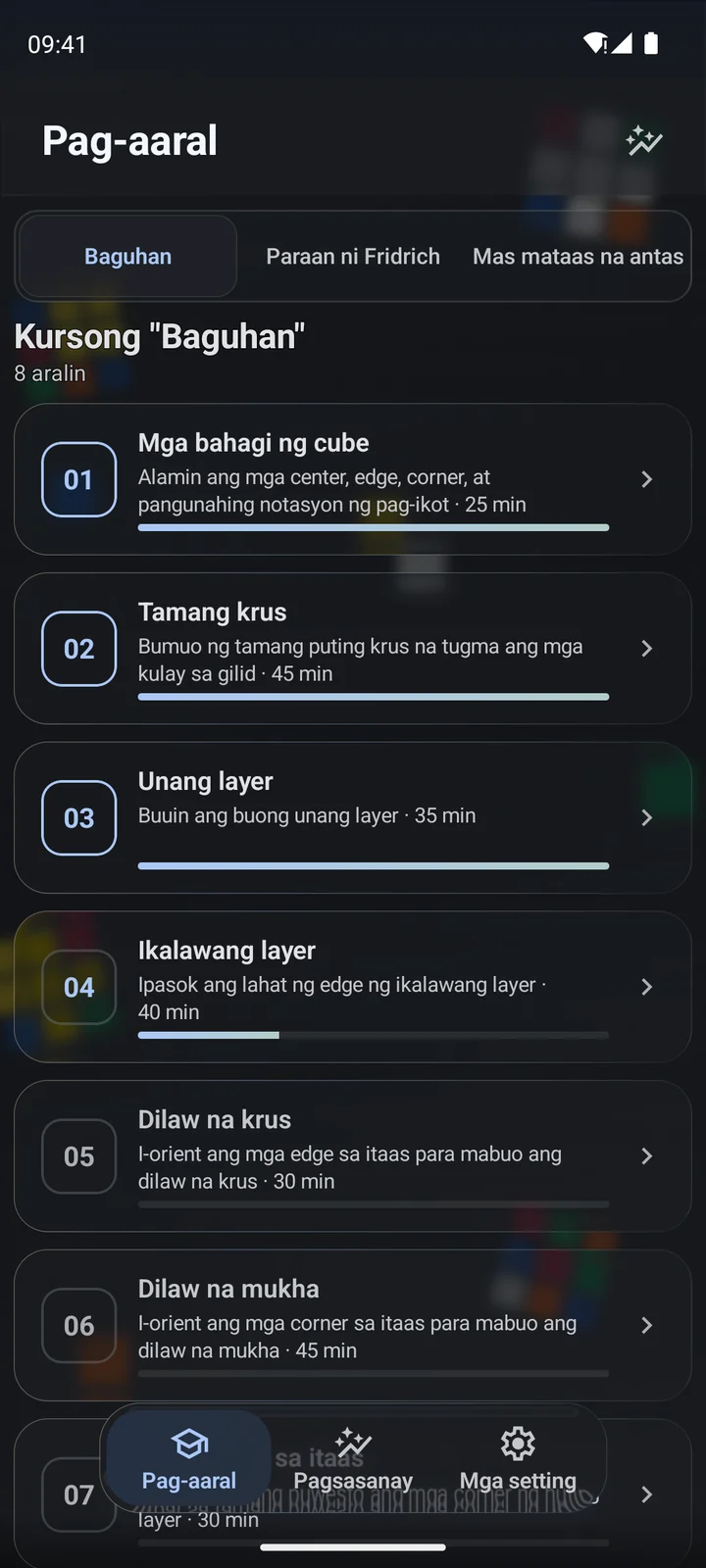 Cubiq · Mula baguhan hanggang sa mas mataas na antas · Filipino