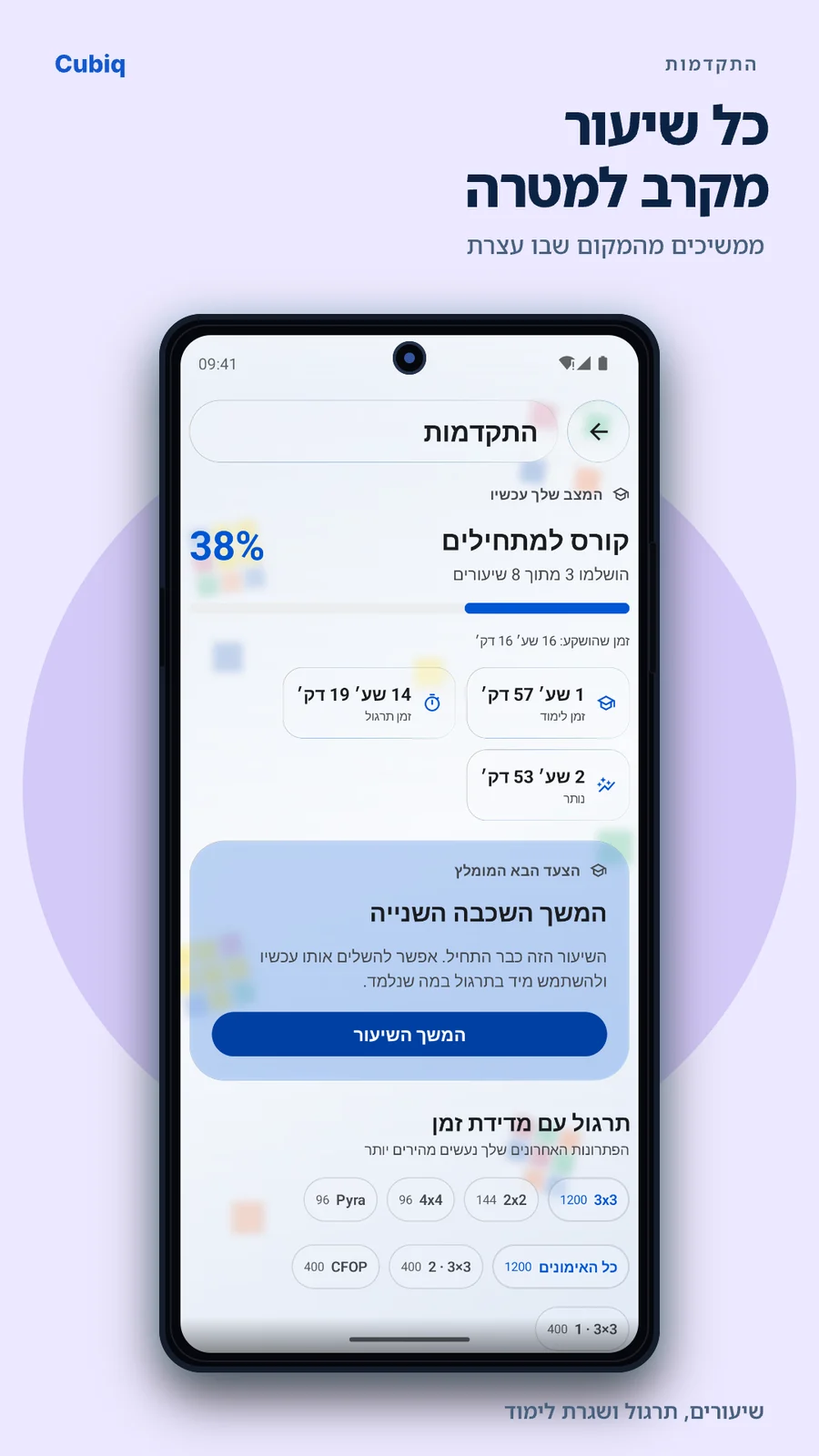 Cubiq · סטטיסטיקה והתקדמות · עברית