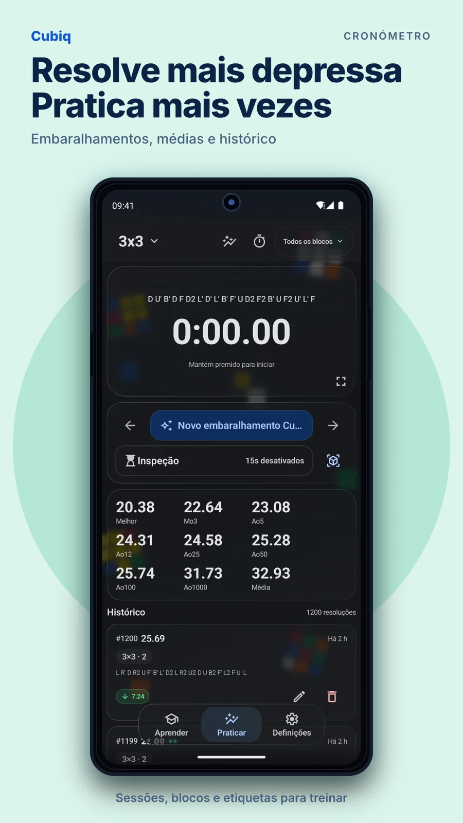 Cubiq · Cronómetro e embaralhamentos · Português (Portugal)
