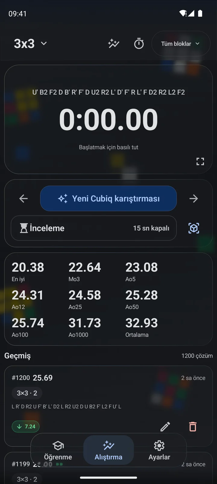 Cubiq · Kronometre ve karıştırmalar · Türkçe